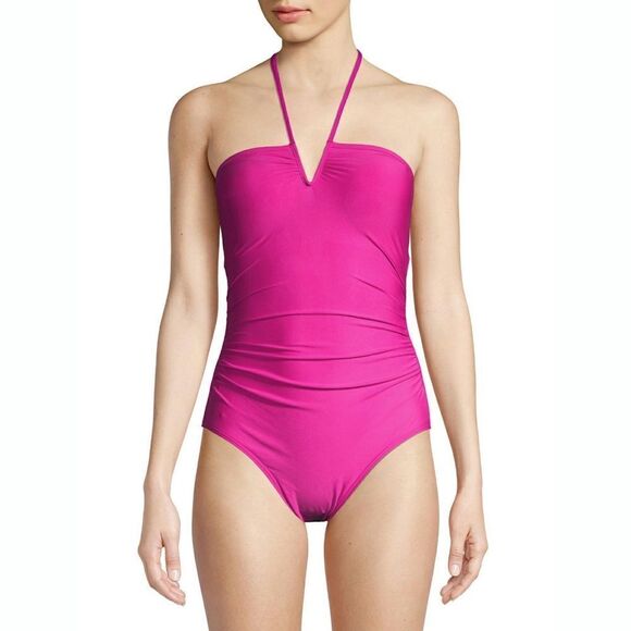 New! CALVIN KLEIN Halter Pink One-Piece Swimsuit Stretchy UV Protection Size 6 - Picture 4 of 6
